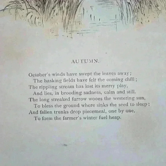 Art Print Farm & Stream in Autumn Fall Trees Poem The Aldine Antique 1870s RARE - Picture 11 of 12